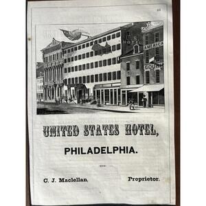 United States Hotel Chestnut Street Philadelphia PA Antique Print Second Bank